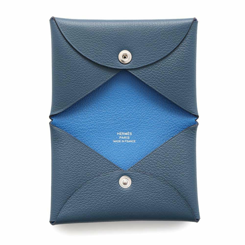 エルメス カードケース カルヴィ ヴェルソ ブルーゼリージュ/ヴェールシプレ エバーカラー B刻印