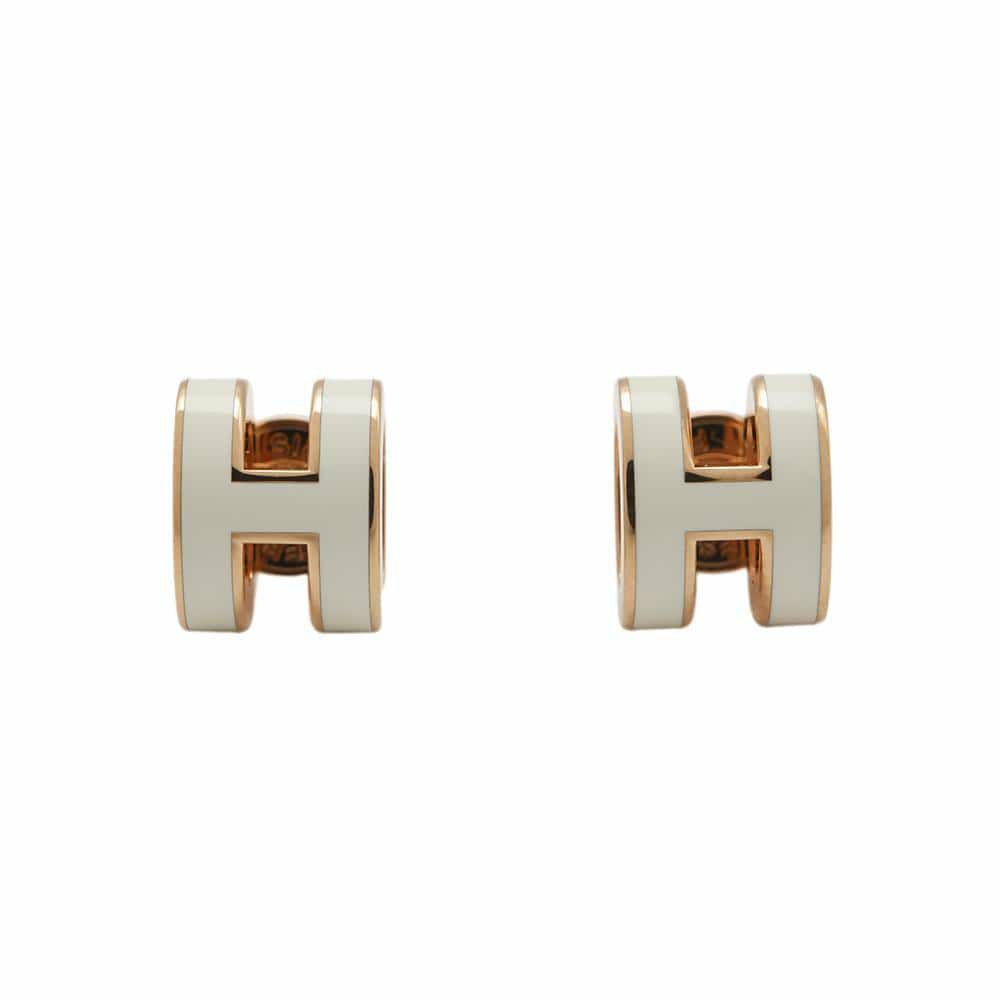 エルメス ピアス ミニ・ポップアッシュ ホワイト/ピンクゴールド金具 Hモチーフ HERMES Pop H ポップH