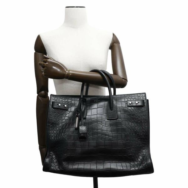 サンローランパリ トートバッグ サックドジュールスープル ラージ クロコ型押しレザー 478167 2way 黒