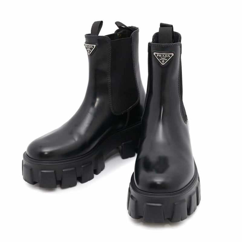 プラダ ブーツ モノリス チェルシー レディースサイズ37 2/1 1T256N PRADA 靴 黒