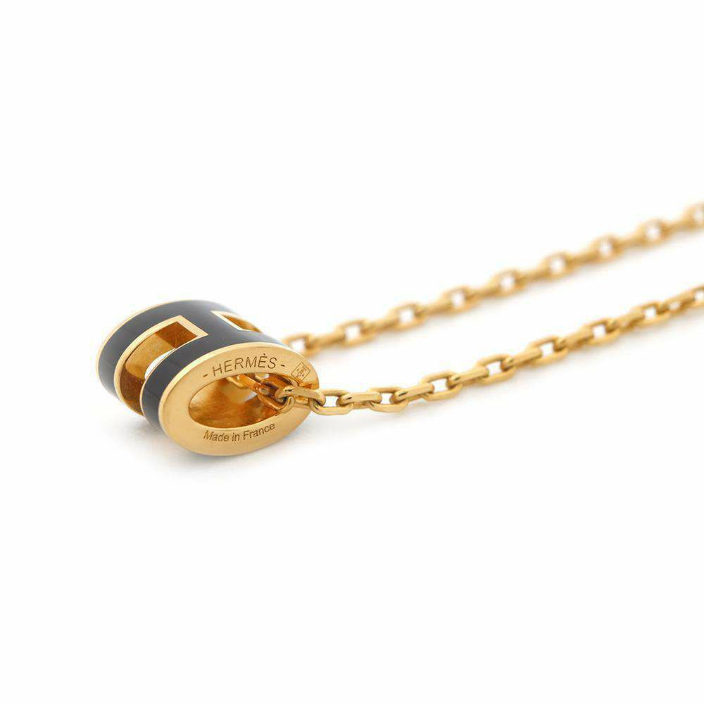 エルメス ネックレス ミニ・ポップアッシュ ブラック/ゴールド金具 HERMES アクセサリー 黒