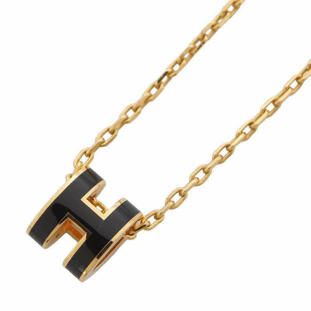 エルメス ネックレス ミニ・ポップアッシュ ブラック/ゴールド金具 HERMES アクセサリー 黒