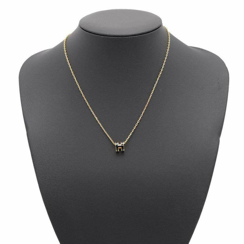 エルメス ネックレス ミニ・ポップアッシュ ブラック/ゴールド金具 HERMES アクセサリー 黒