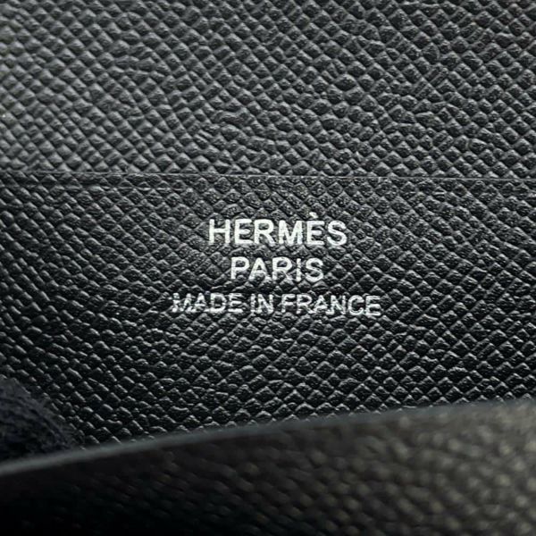 エルメス 二つ折り財布 ベアンコンパクト ブラック/シルバー金具 ヴォーマダム W刻印 黒