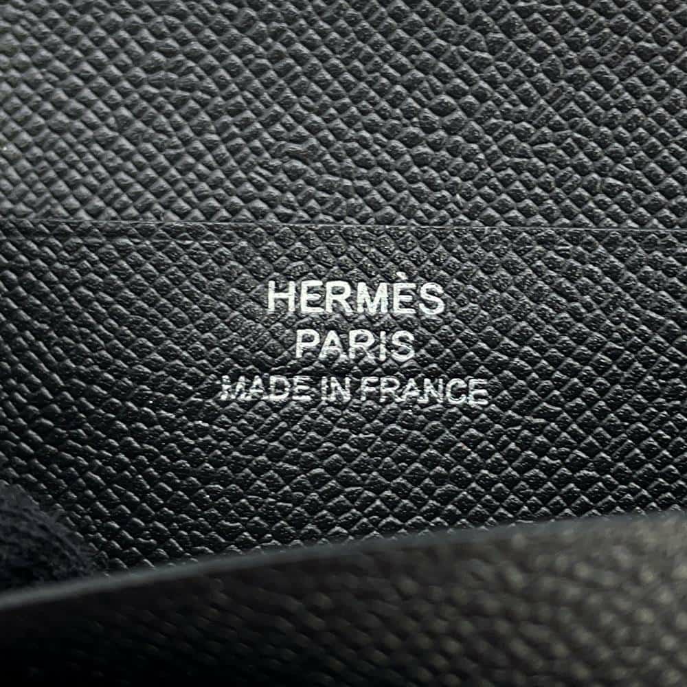 エルメス 二つ折り財布 ベアンコンパクト ブラック/シルバー金具 ヴォーマダム W刻印 黒