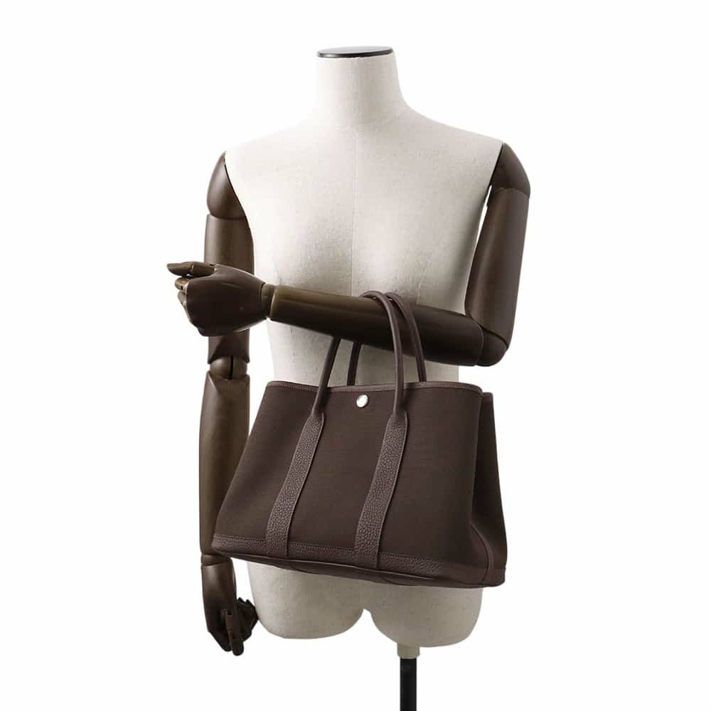 エルメス トートバッグ ガーデンパーティTPM エベンヌ/ヴェールブロンズ/シルバー金具 トワルアッシュ/ネゴンダ W刻印