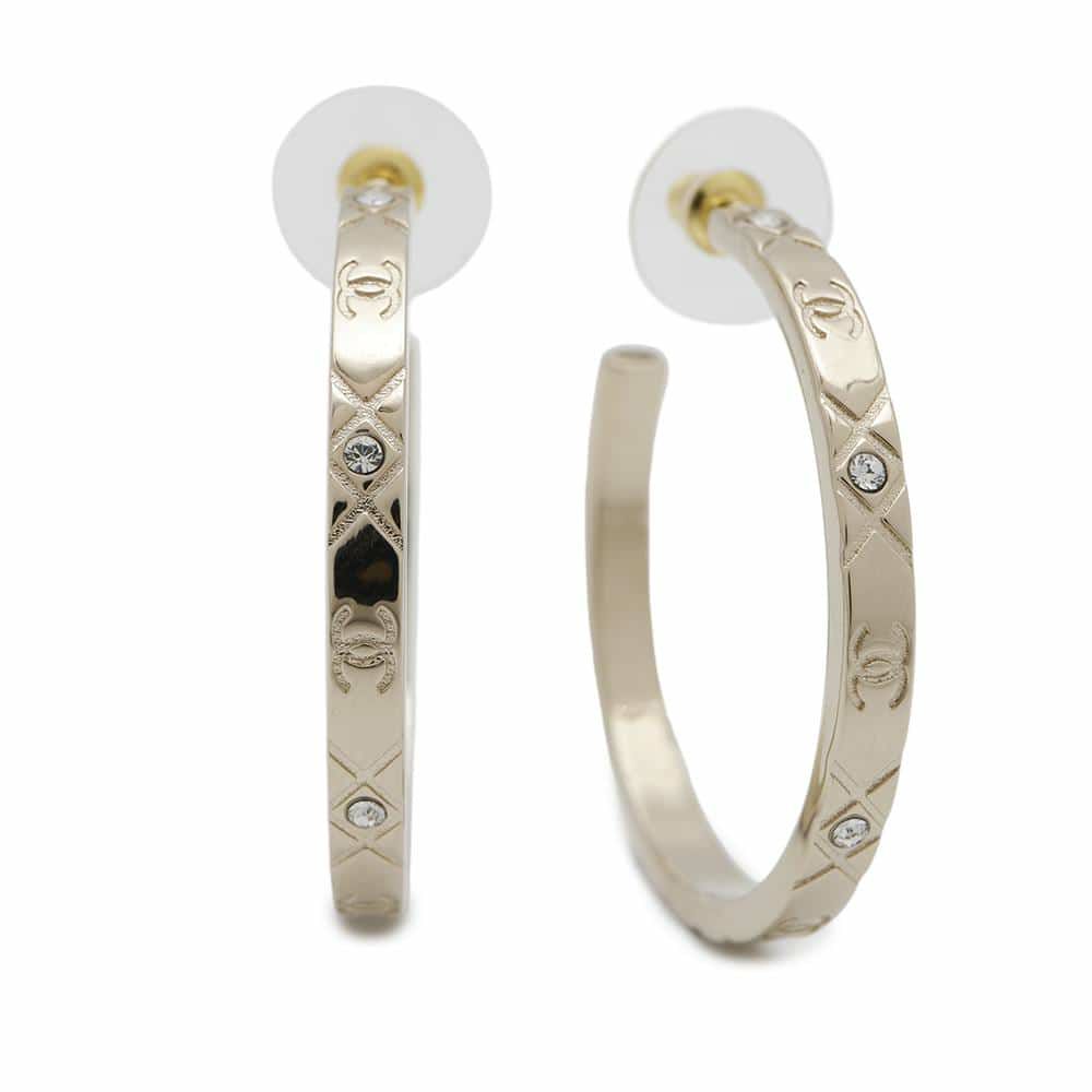 シャネル ピアス フープ メタル ラインストーン B25 P ABF246 CHANEL アクセサリー 2025年春夏