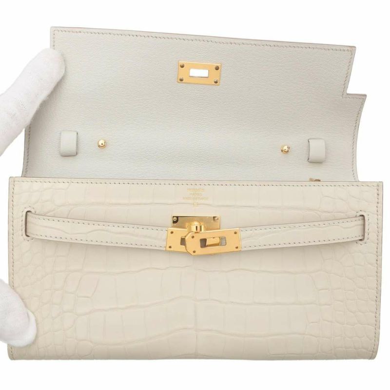 エルメス ケリーウォレット ロング トゥーゴー ベトン/ゴールド金具 アリゲーターマット U刻印 財布