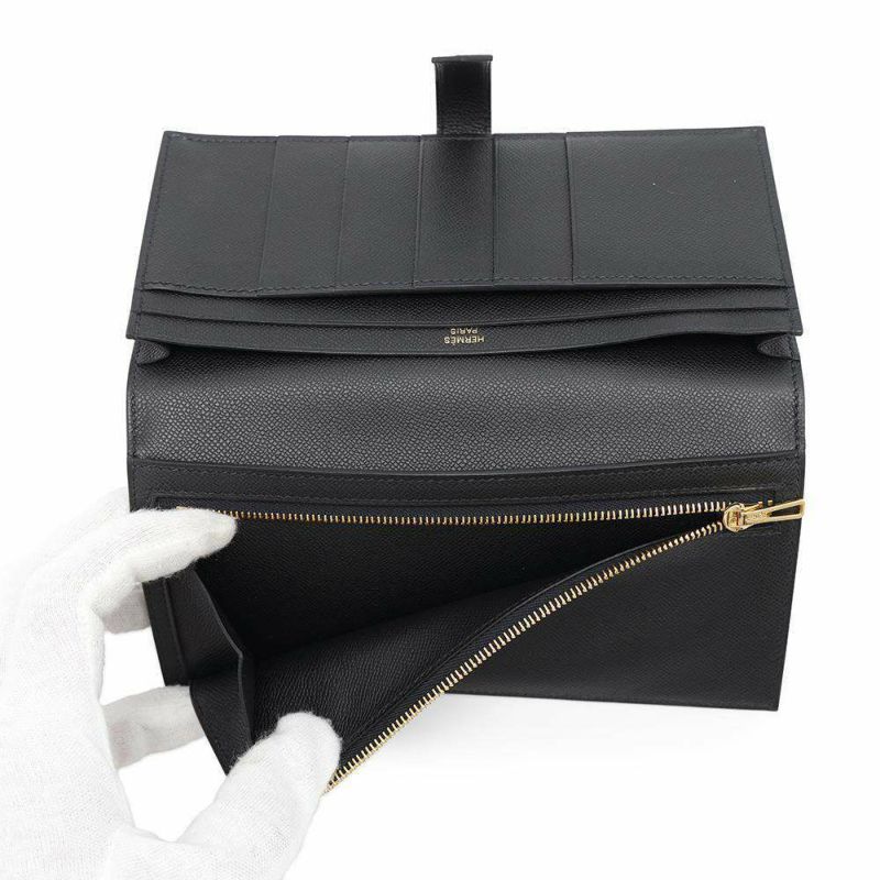 エルメス 長財布 ベアンスフレ ブラック/ゴールド金具 ヴォーマダム B刻印 HERMES 財布 黒