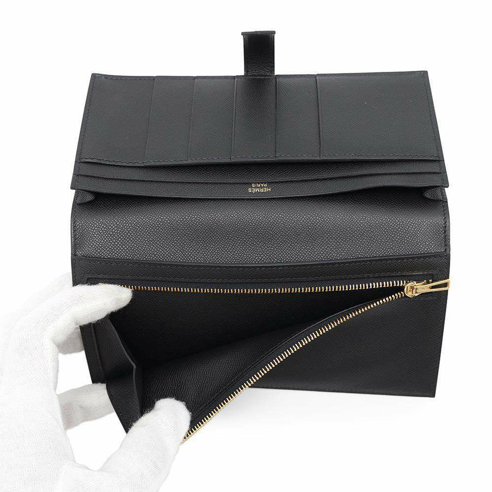 エルメス 長財布 ベアンスフレ ブラック/ゴールド金具 ヴォーマダム B刻印 HERMES 財布 黒