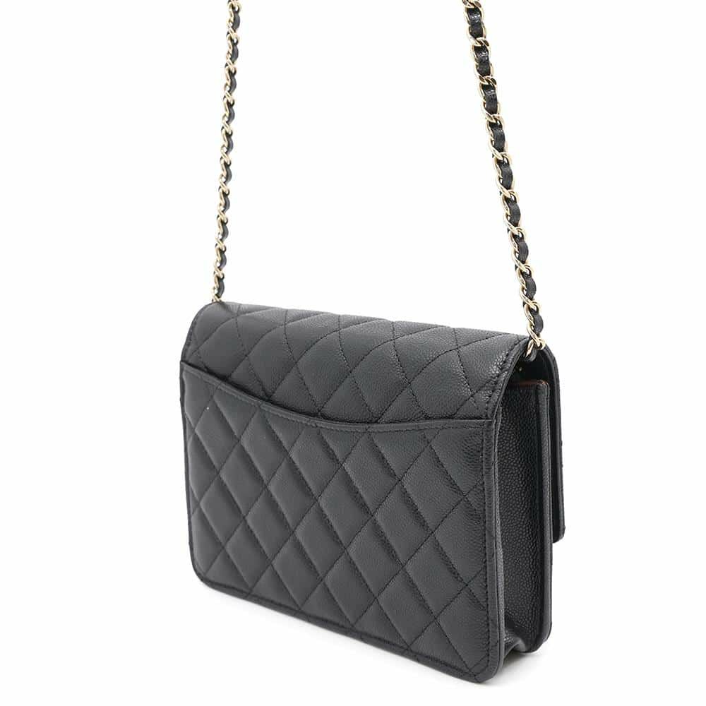 シャネル チェーンウォレット マトラッセ ココマーク キャビアスキン CHANEL 財布 ブラック 黒