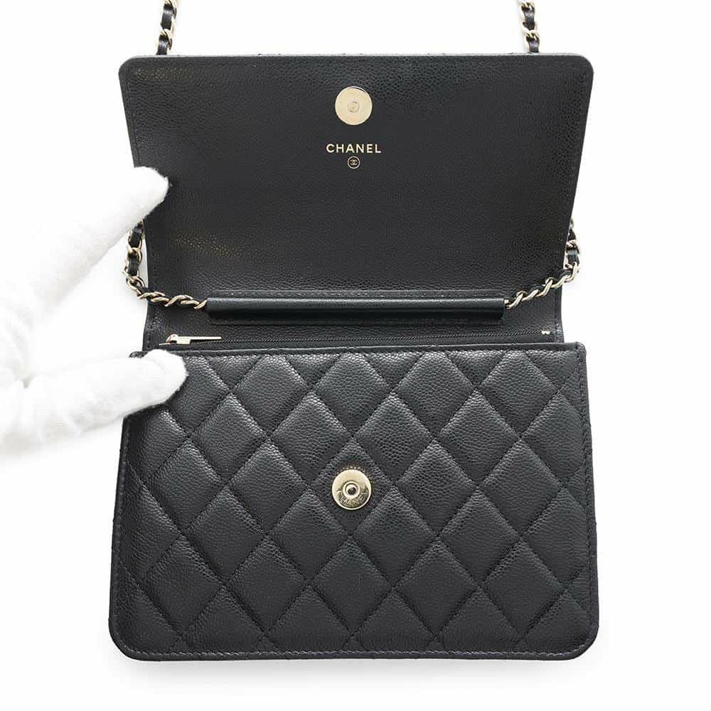 シャネル チェーンウォレット マトラッセ ココマーク キャビアスキン CHANEL 財布 ブラック 黒