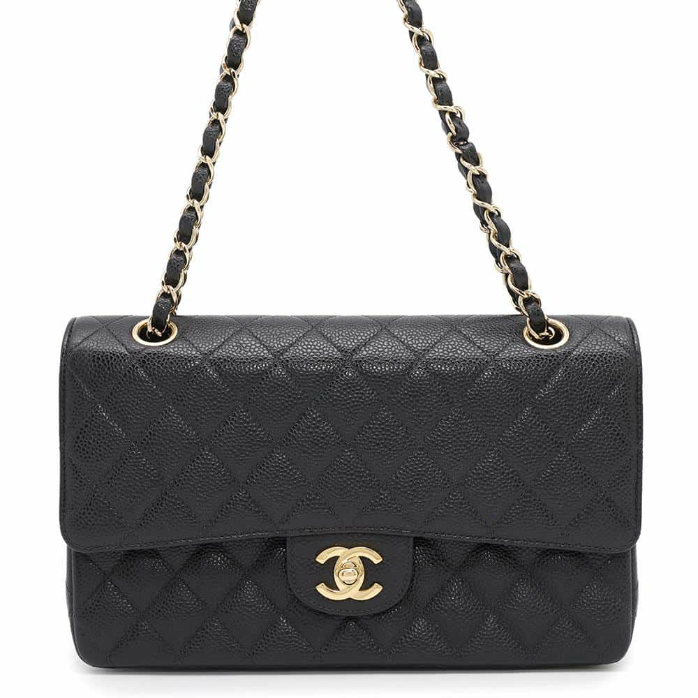 シャネル チェーンショルダーバッグ マトラッセ25 ココマーク キャビアスキン ダブルチェーン A01112 CHANEL 黒
