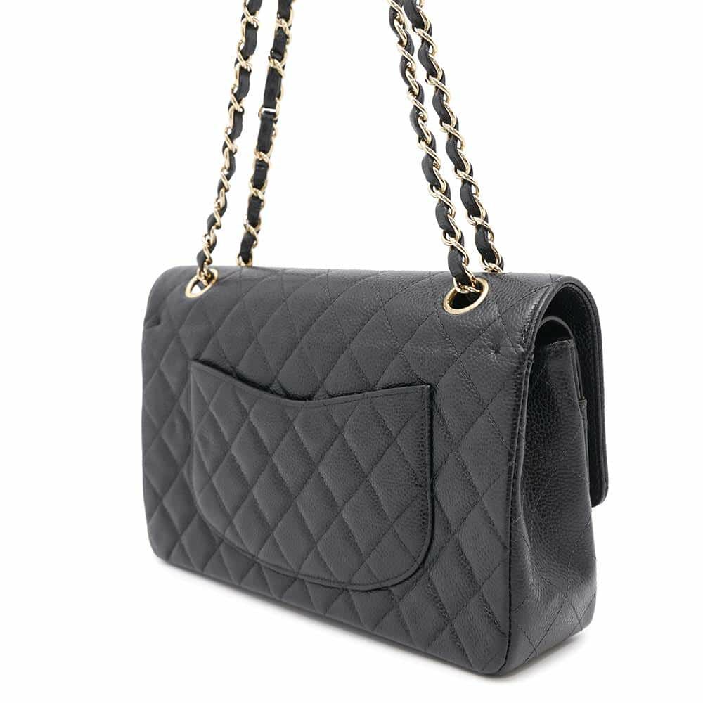 シャネル チェーンショルダーバッグ マトラッセ25 ココマーク キャビアスキン ダブルチェーン A01112 CHANEL 黒