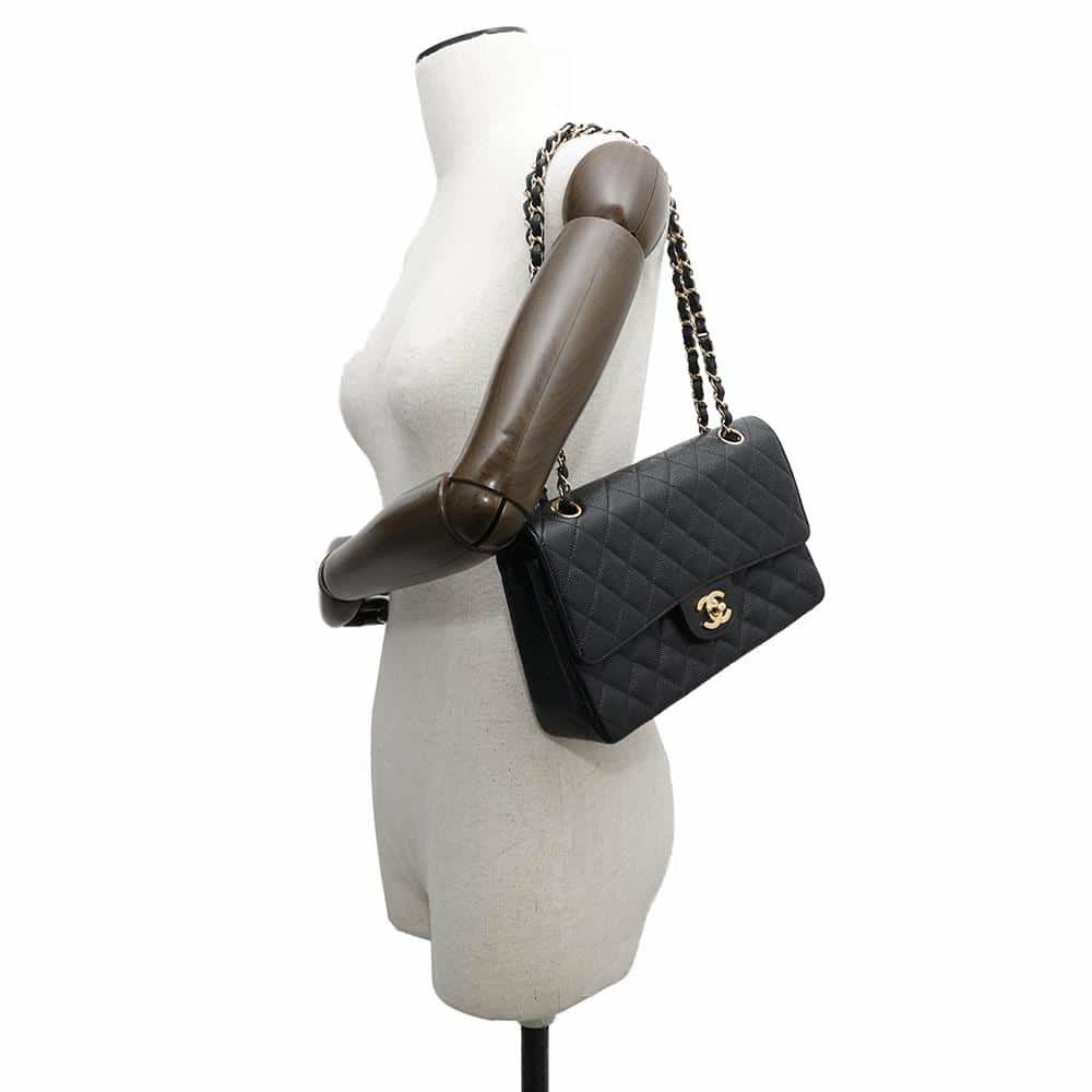 シャネル チェーンショルダーバッグ マトラッセ25 ココマーク キャビアスキン ダブルチェーン A01112 CHANEL 黒