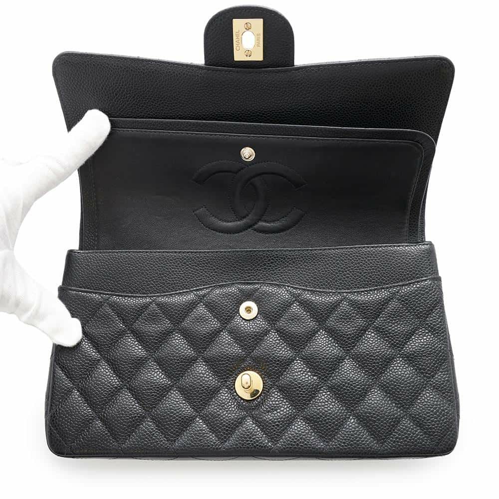 シャネル チェーンショルダーバッグ マトラッセ25 ココマーク キャビアスキン ダブルチェーン A01112 CHANEL 黒