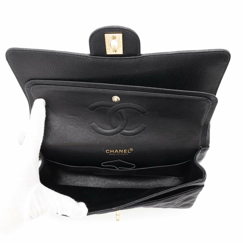 シャネル チェーンショルダーバッグ マトラッセ25 ココマーク キャビアスキン ダブルチェーン A01112 CHANEL 黒