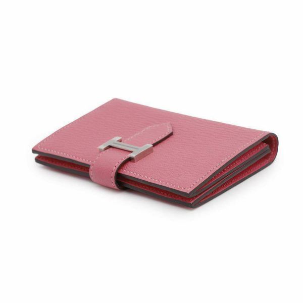 エルメス カードケース ベアン ミニ ローズアザレ/シルバー金具 シェブルミゾル D刻印 シェーブル 名刺入れ