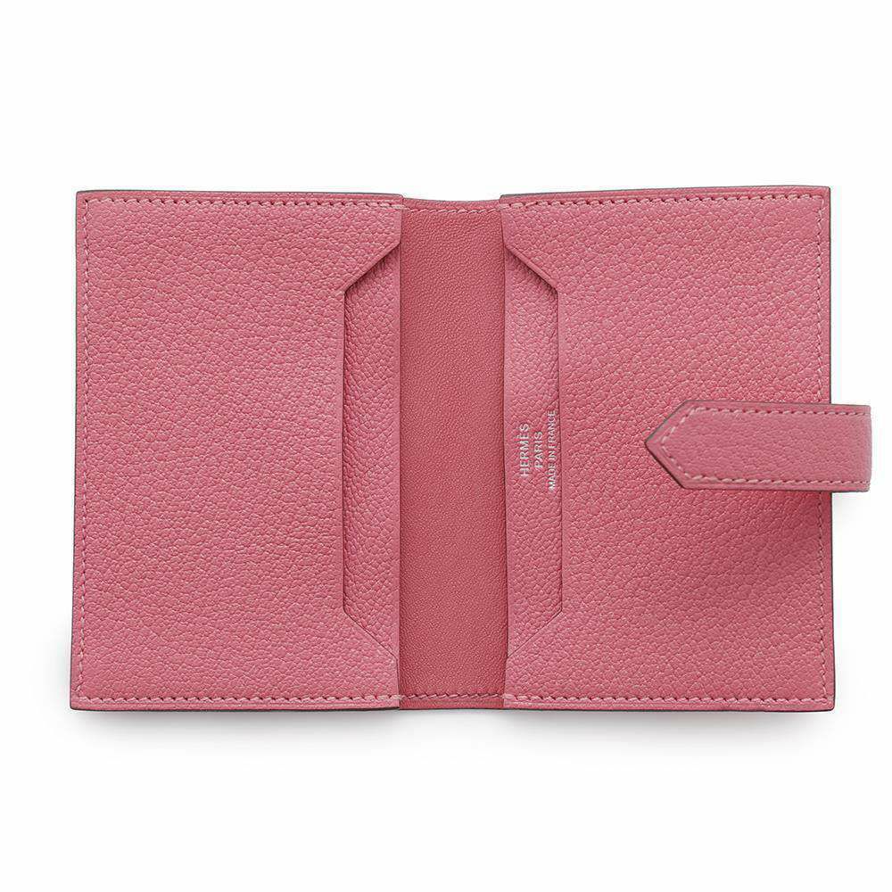 エルメス カードケース ベアン ミニ ローズアザレ/シルバー金具 シェブルミゾル D刻印 シェーブル 名刺入れ