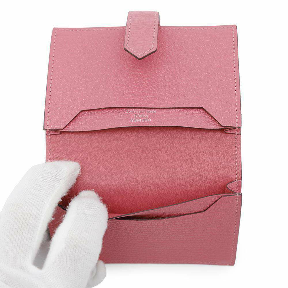 エルメス カードケース ベアン ミニ ローズアザレ/シルバー金具 シェブルミゾル D刻印 シェーブル 名刺入れ