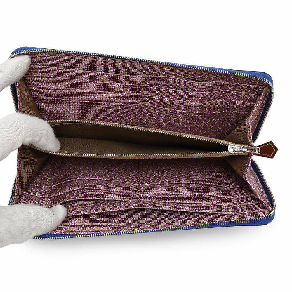 エルメス 長財布 アザップロング シルクイン ブルーロイヤル/シルバー金具 エプソン U刻印 財布