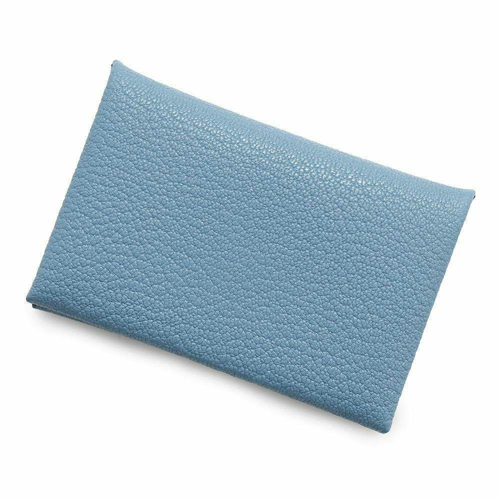 エルメス カードケース カルヴィ ブルージーン/シルバー金具 シェブルミゾル W刻印 シェーブル
