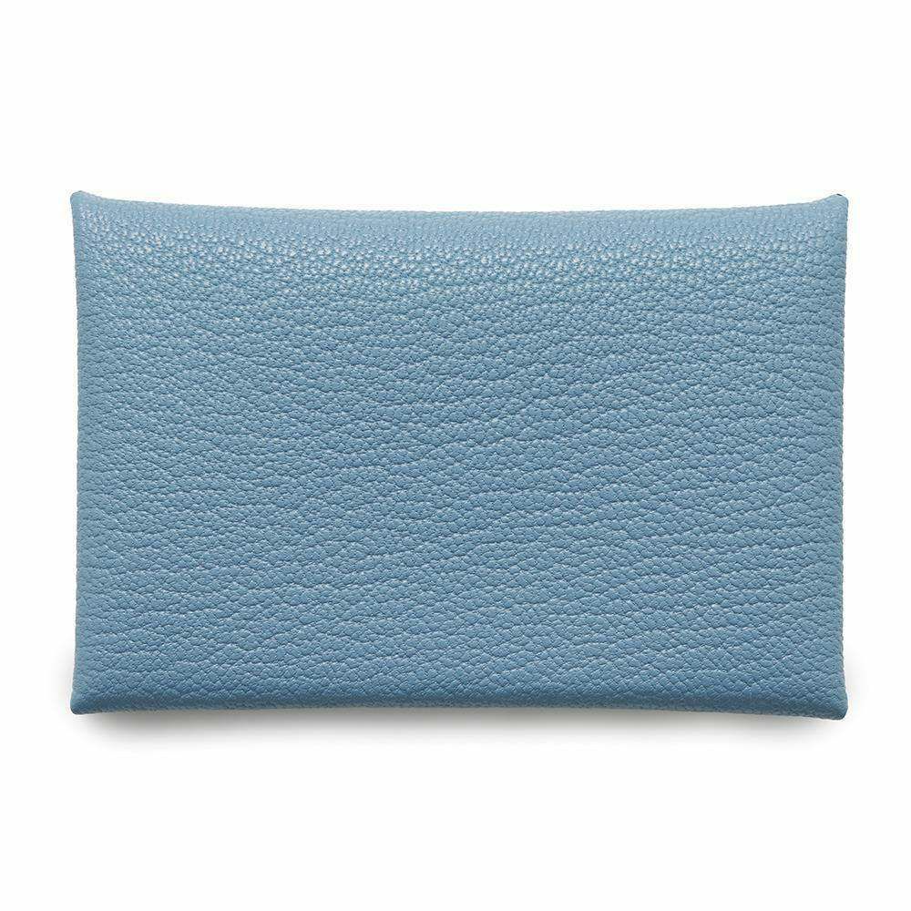 エルメス カードケース カルヴィ ブルージーン/シルバー金具 シェブルミゾル W刻印 シェーブル