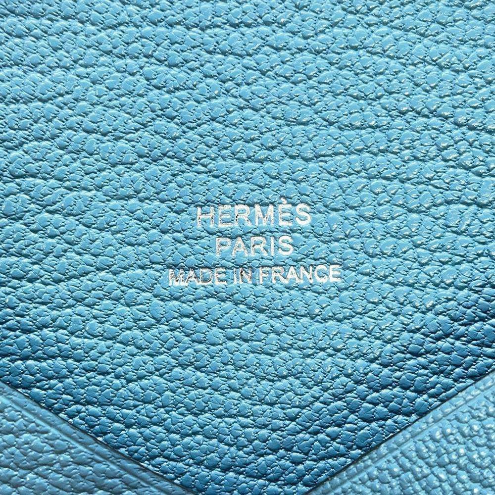 エルメス カードケース カルヴィ ブルージーン/シルバー金具 シェブルミゾル W刻印 シェーブル