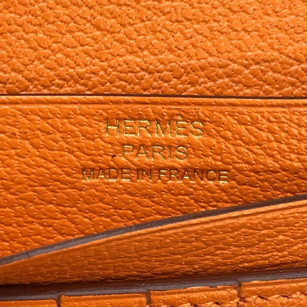 エルメス 二つ折り財布 ベアンコンパクト オレンジ/ゴールド金具 シェブルミゾル W刻印 財布 シェーブル
