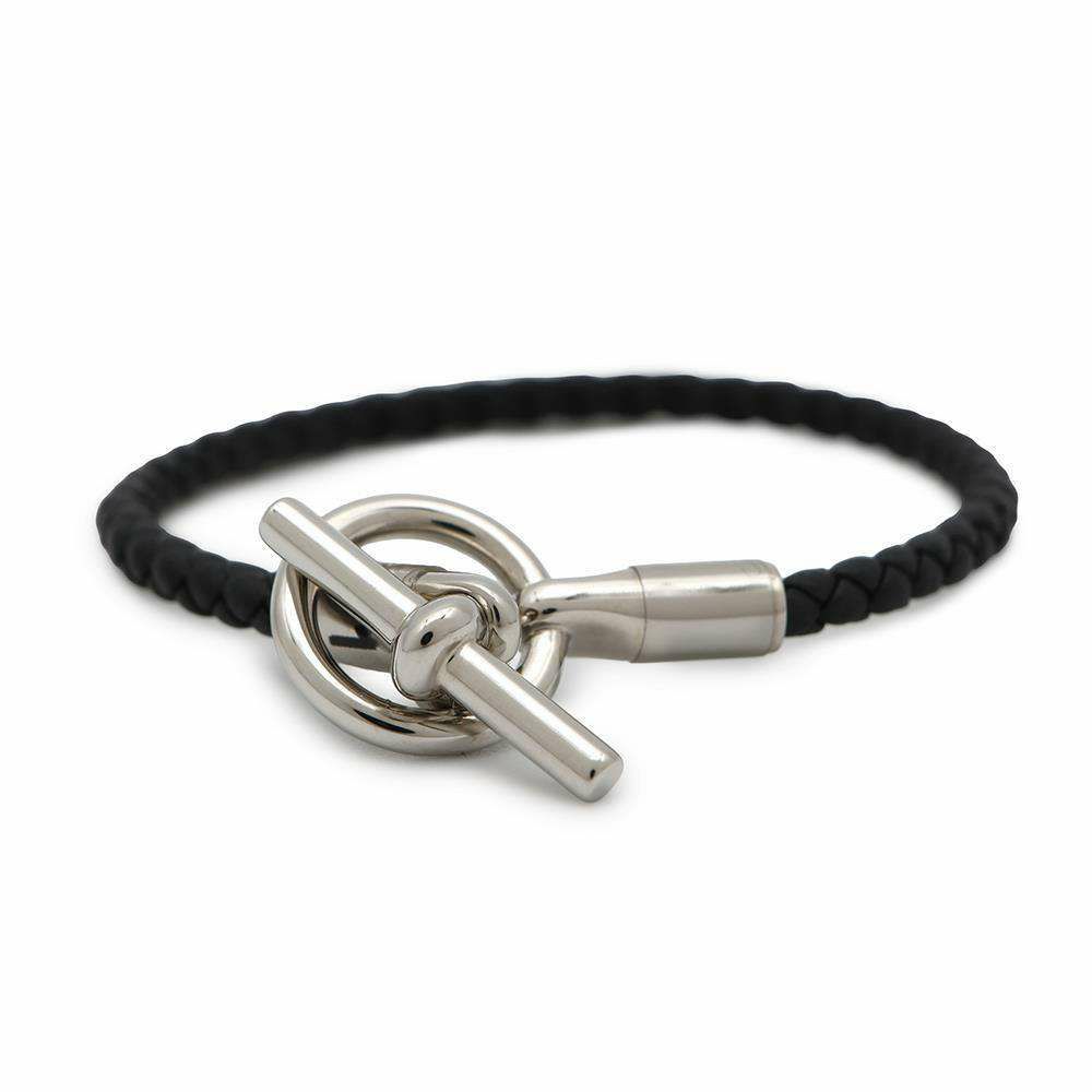 エルメス ブレスレット グレナン ブラック/シルバー金具 スイフト サイズT1 HERMES アクセサリー メンズ 黒