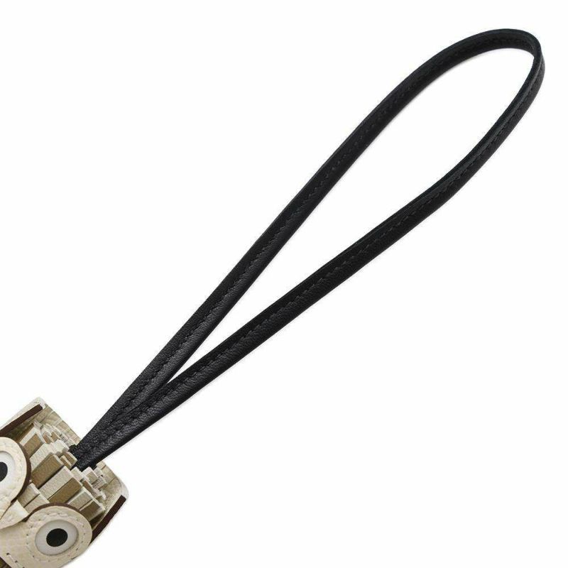 エルメス バッグチャーム シュエット ナタ/ベージュマルファ/ブラック/クレ/ブラン ラムスキン W刻印 フクロウ