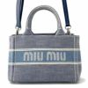ミュウミュウ トートバッグ ジャガード ロゴ  デニム 5BA253 Miu Miu ハンド ショルダーバッグ 白