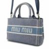 ミュウミュウ トートバッグ ジャガード ロゴ  デニム 5BA253 Miu Miu ハンド ショルダーバッグ 白