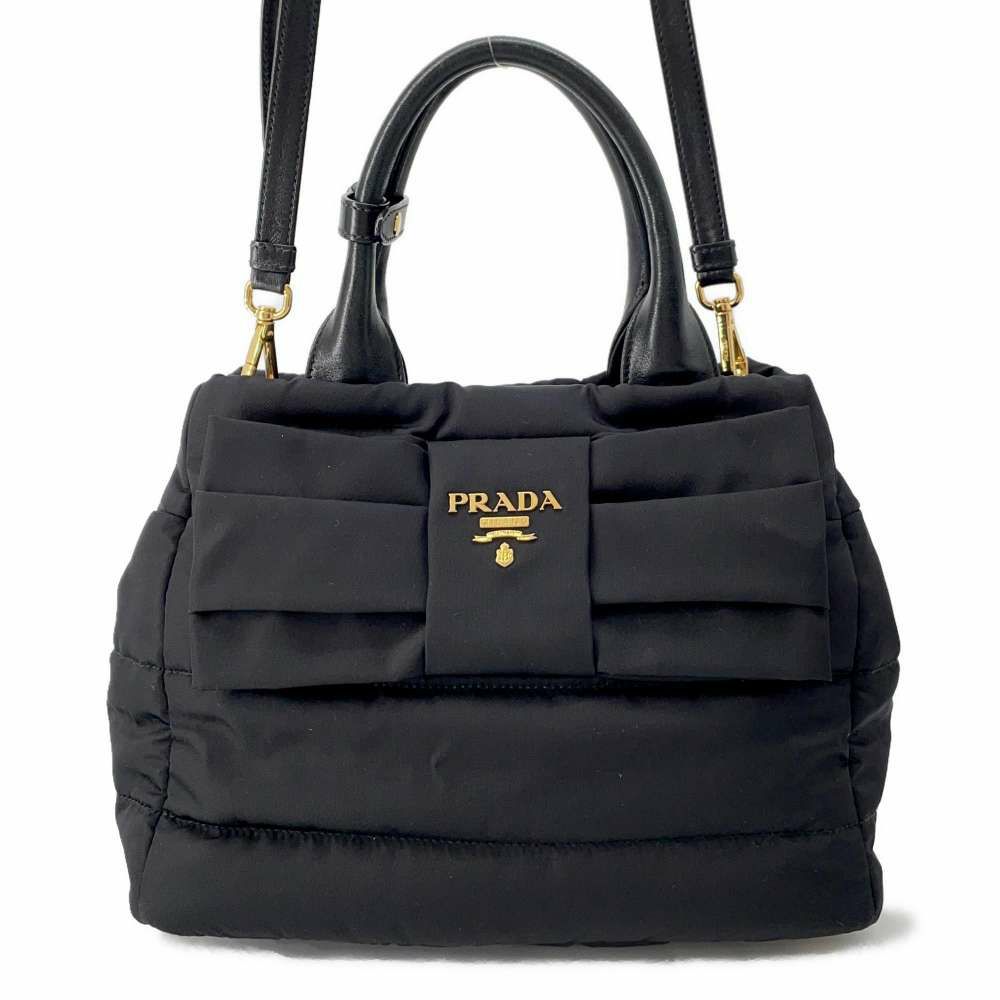 プラダ ハンドバッグ ロゴ キルティング リボン ナイロン  BN1604 PRADA 2wayショルダーバッグ 黒