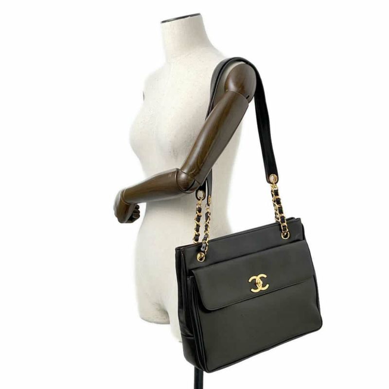 シャネル チェーントートバッグ デカココ ラムスキン A03682 CHANEL バッグ 黒