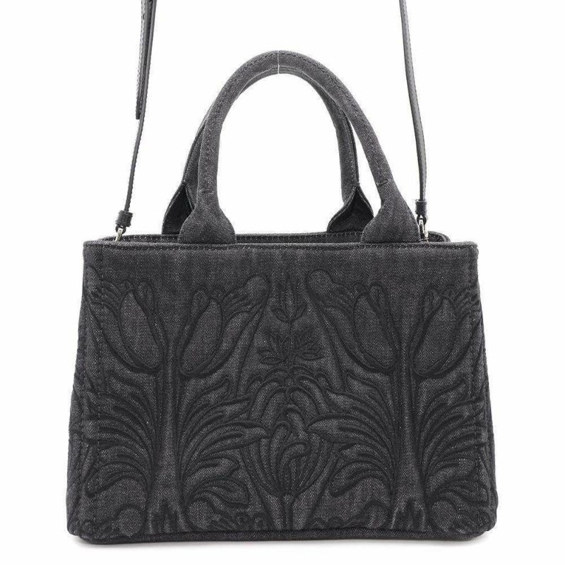 プラダ トートバッグ カナパ フラワーモチーフ 花 デニム PRADA 2wayショルダーバッグ 黒
