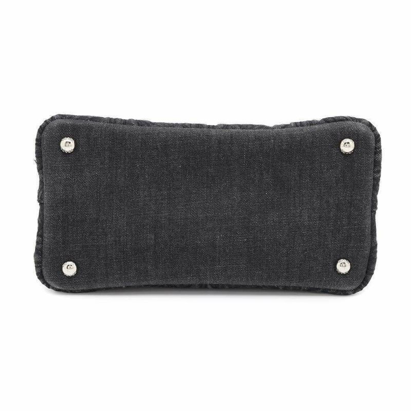 プラダ トートバッグ カナパ フラワーモチーフ 花 デニム PRADA 2wayショルダーバッグ 黒