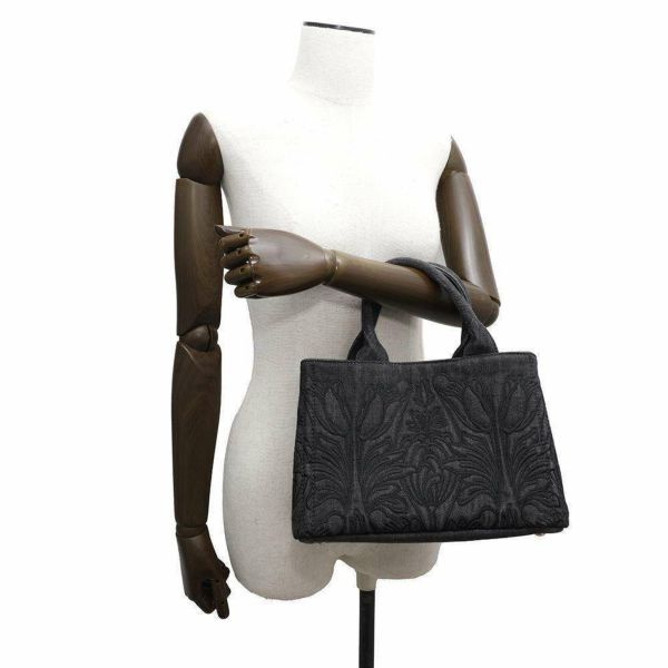 プラダ トートバッグ カナパ フラワーモチーフ 花 デニム PRADA 2wayショルダーバッグ 黒