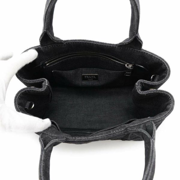 プラダ トートバッグ カナパ フラワーモチーフ 花 デニム PRADA 2wayショルダーバッグ 黒