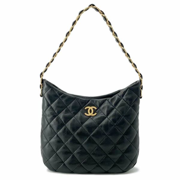 シャネル チェーンショルダーバッグ ココマーク マトラッセ ホーボーバッグ AS3631 CHANEL 黒