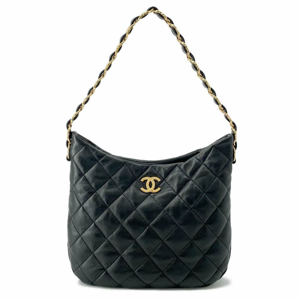 シャネル チェーンショルダーバッグ ココマーク マトラッセ ホーボーバッグ AS3631 CHANEL 黒