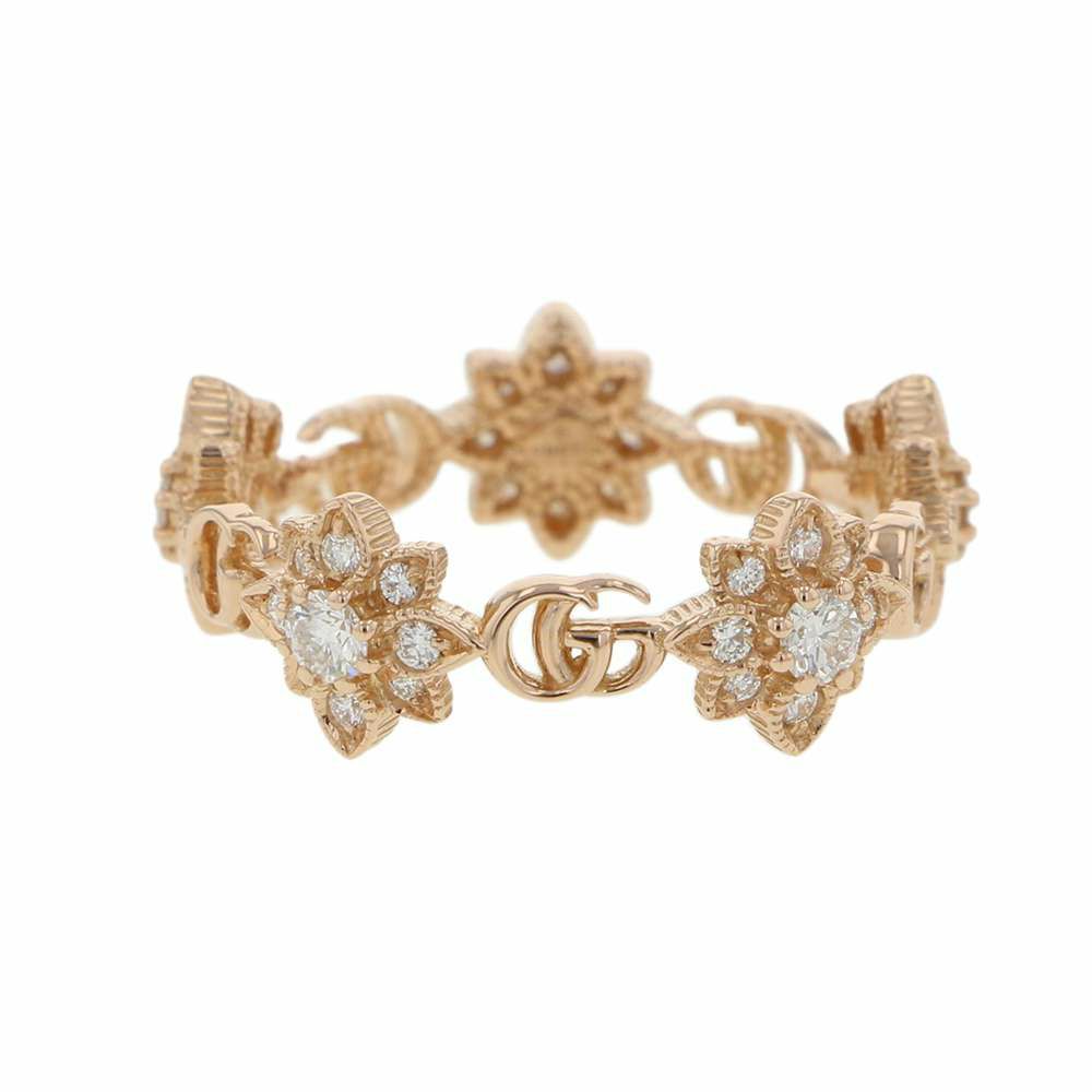 グッチ リング ロゴ フローラ ダイヤモンド K18PGピンクゴールド リングサイズ11号 GUCCI ジュエリー 指輪