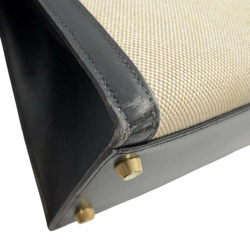 エルメス ハンドバッグ ケリー32 外縫い ナチュラル/ブラック/ゴールド金具 トワルアッシュ/ボックスカーフ 〇Z刻印 黒