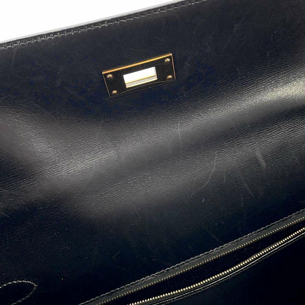 エルメス ハンドバッグ ケリー32 外縫い ナチュラル/ブラック/ゴールド金具 トワルアッシュ/ボックスカーフ 〇Z刻印 黒