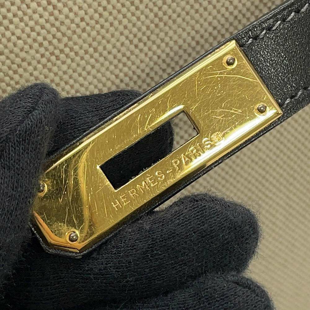 エルメス ハンドバッグ ケリー32 外縫い ナチュラル/ブラック/ゴールド金具 トワルアッシュ/ボックスカーフ 〇Z刻印 黒