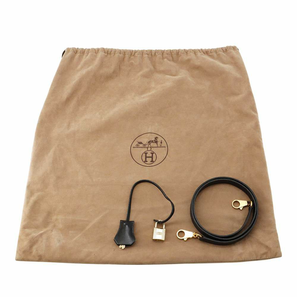 エルメス ハンドバッグ ケリー32 外縫い ナチュラル/ブラック/ゴールド金具 トワルアッシュ/ボックスカーフ 〇Z刻印 黒