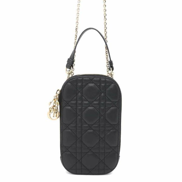 クリスチャン・ディオール スマホケース レディディオール フォンホルダー カナージュ ラムスキン S0872ONMJ 黒