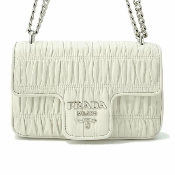 プラダ チェーンショルダーバッグ ギャザー レザー 1BD140 PRADA バッグ 白