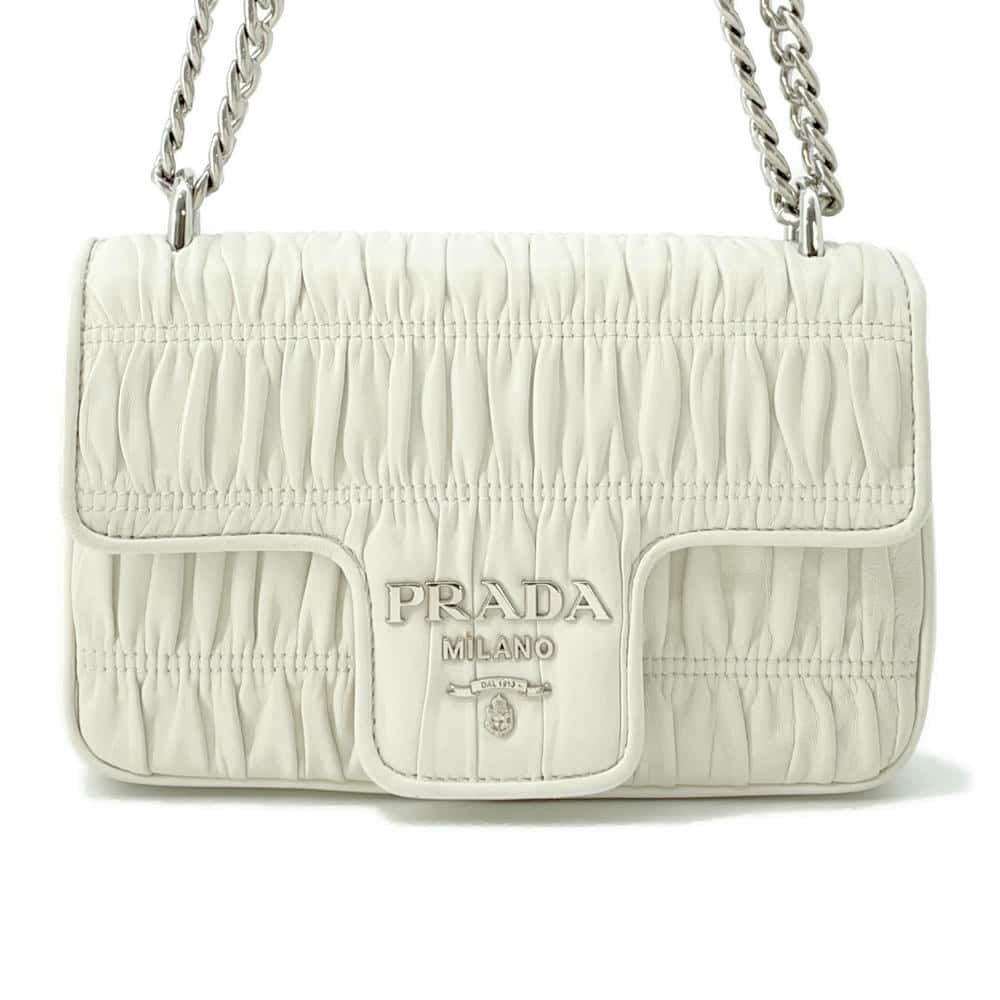 プラダ チェーンショルダーバッグ ギャザー レザー 1BD140 PRADA バッグ 白