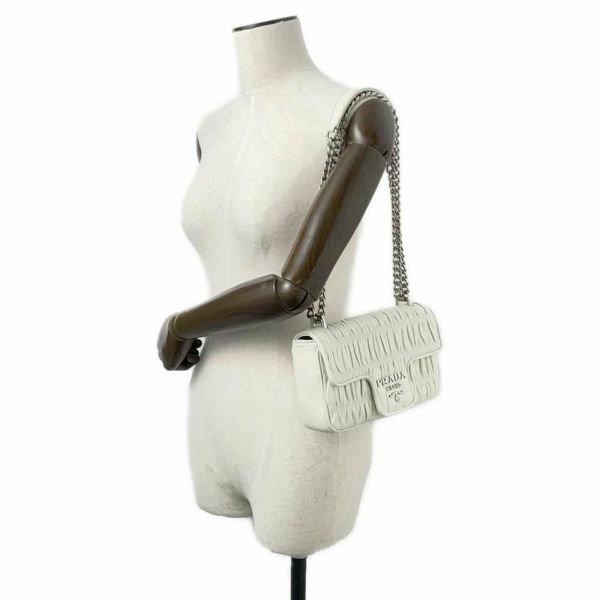 プラダ チェーンショルダーバッグ ギャザー レザー 1BD140 PRADA バッグ 白